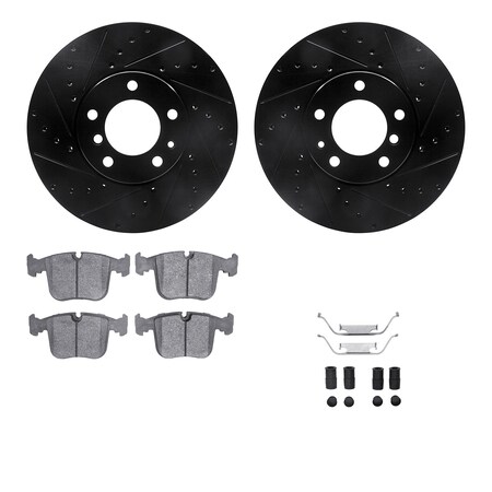 Dynamic Friction Co 8512-31245, Rotors-Drilled and Slotted-Black w/ 5000 Advanced Brake Pads incl. Hardware, Zinc Coated 8512-31245